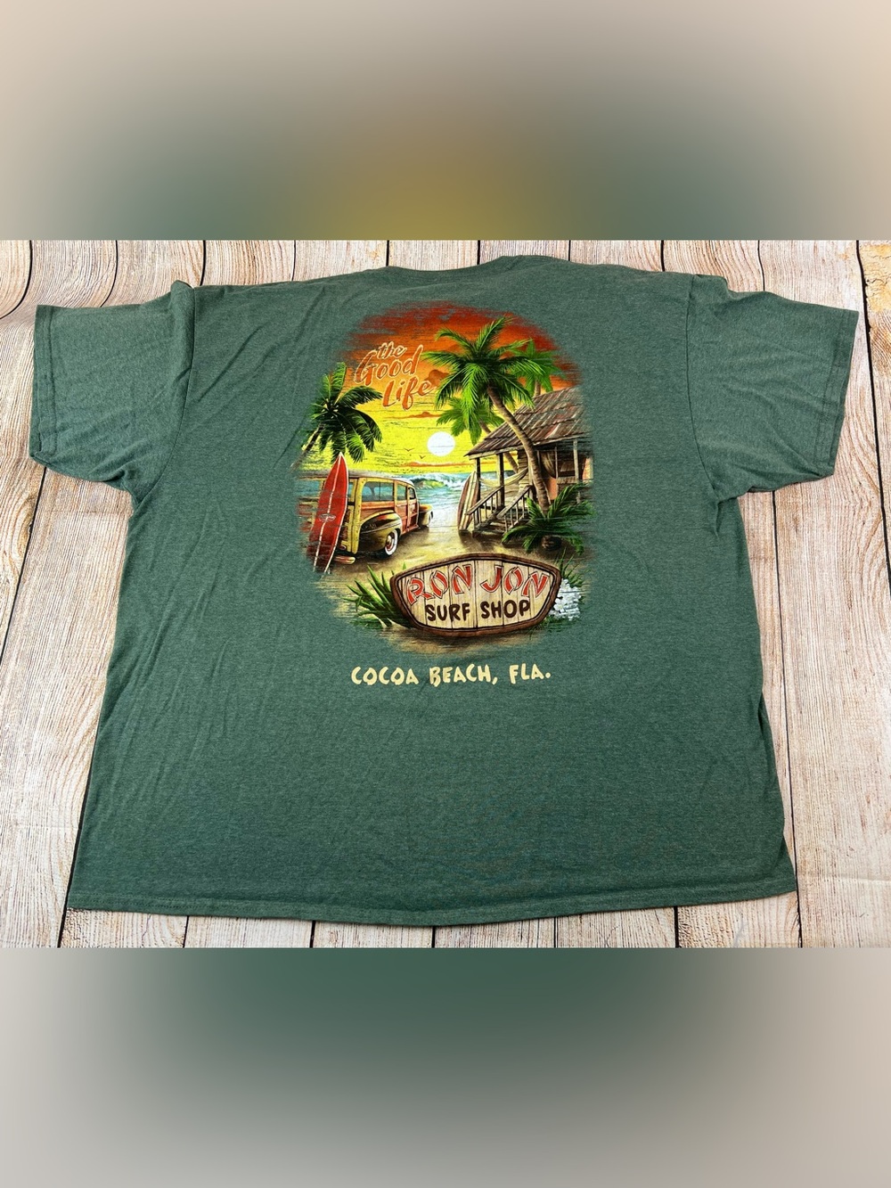 Ron Jon Surf Shop Cocoa Beach Florida Green T Shirt Size 2XL
